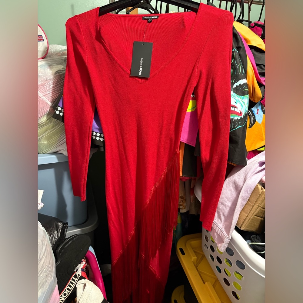Fashion Nova Red Long Sleeve Dress